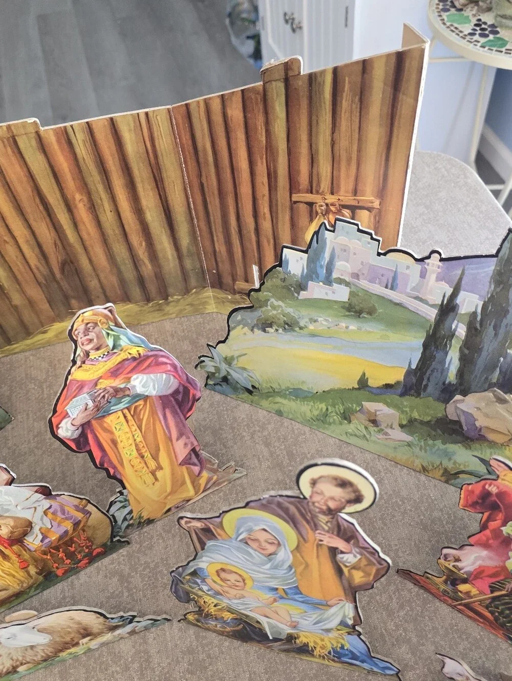 Vintage P. S. 1933 Christmas Manger Nativity Set Cardboard Cut Out NOT COMPLETE